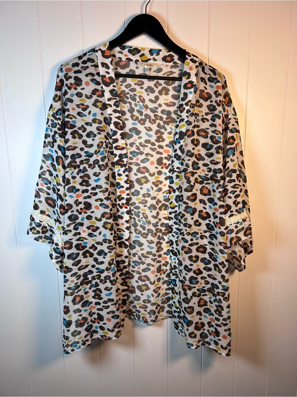 Andree by Unit Multicolor Leopard Print Kimono Cardigan Size Large - Picture 3 of 7